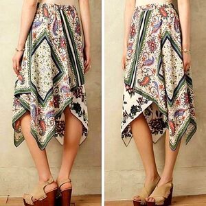 Maeve Floral Midi Skirt High Waist Asymmetrical Handkerchief Boho Paisley NEW